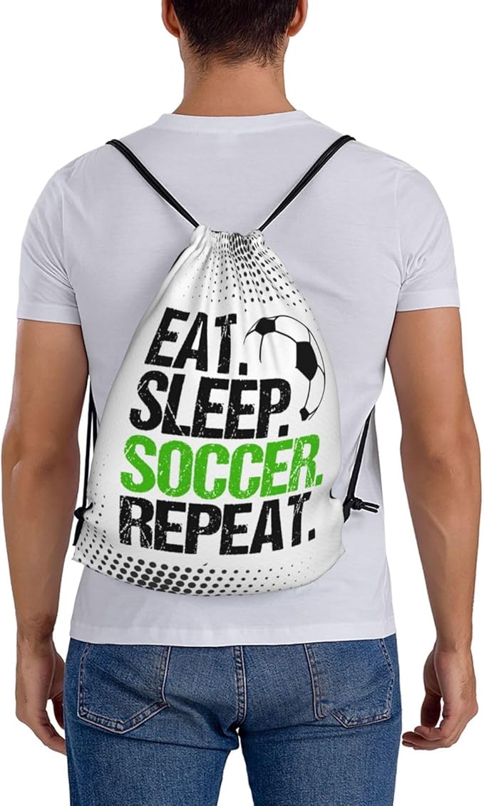 Eat Sleep Soccer Drawstring Backpack Gym String Bag Water Resistant Drawstring Sackpack Sport For Womens Mens