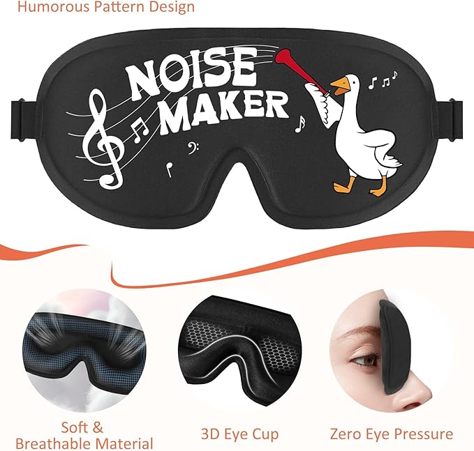 Funny 3D Zero Pressure Sleep Eye Mask for Men Women Side Sleeper, Adjustable Blackout Soft Breathable Eye Masks for Travel Nap Night Sleep, Humorous Gift Stocking Stuffers (Noise Maker)