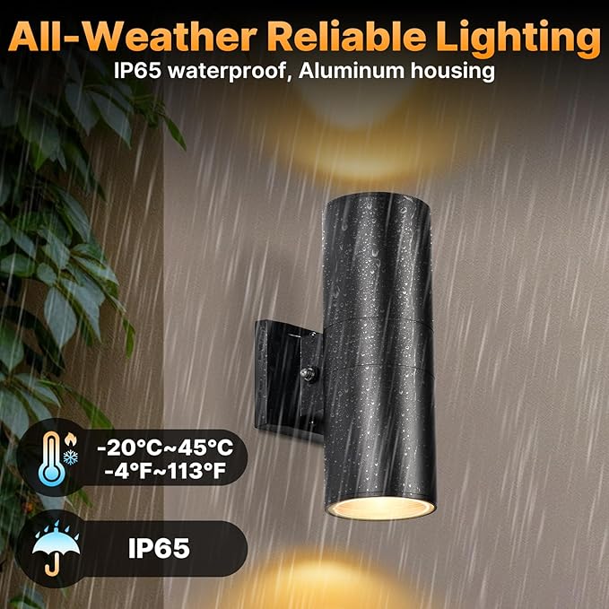 Dusk to Dawn Outdoor Wall Lights 4 Packs, Modern Outdoor Porch Lights with Bulbs, Integrated LED Cylinder Exterior Light Wall Mount, Up and Down Lighting Wall Sconce for House Porch Door