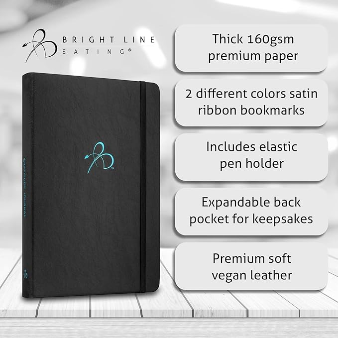 Bright Line Eating Daily Gratitude Journal for Women & Men – 5 Minute Gratitude Journal Book to Grow Happiness & Mindfulness - Premium Soft Vegan Leather Journal – Undated 1 Year 5 Minute Journal (Berry)