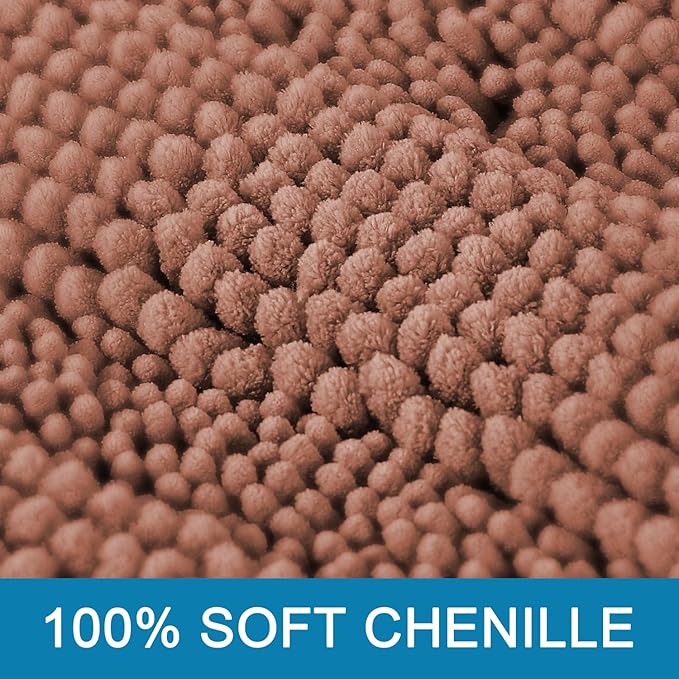 H.VERSAILTEX Bathroom Rug Set Bath Mats, 2 Piece Bath Mats Non Slip Thick Soft Chenille Striped Bath Rug Set, Bath Mats for Bathroom Sets (Muted Clay, 20" x 32"/17" x 24")