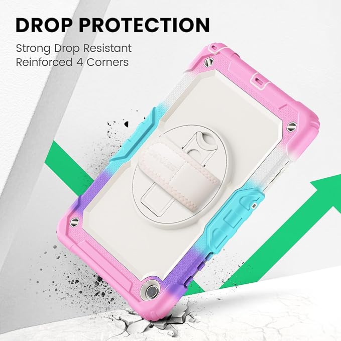 SEYMAC Case for Samsung Galaxy Tab A9+/ A9 Plus 11" (SM-X210/X216/X218), Heavy Duty Shockproof Protective Case with Screen Protector, Rotating Stand, Hand/Shoulder Strap, Pink