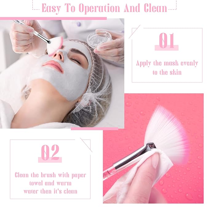 12 Pcs Fan Brushes for Facial Mask Brushes with Glitter Quicksand Handle Cosmetic Facial Fan Brushes Soft Facial Mask Brush Applicator Facial Peel Applicator Face Mask Tools with Pouch (Silver)