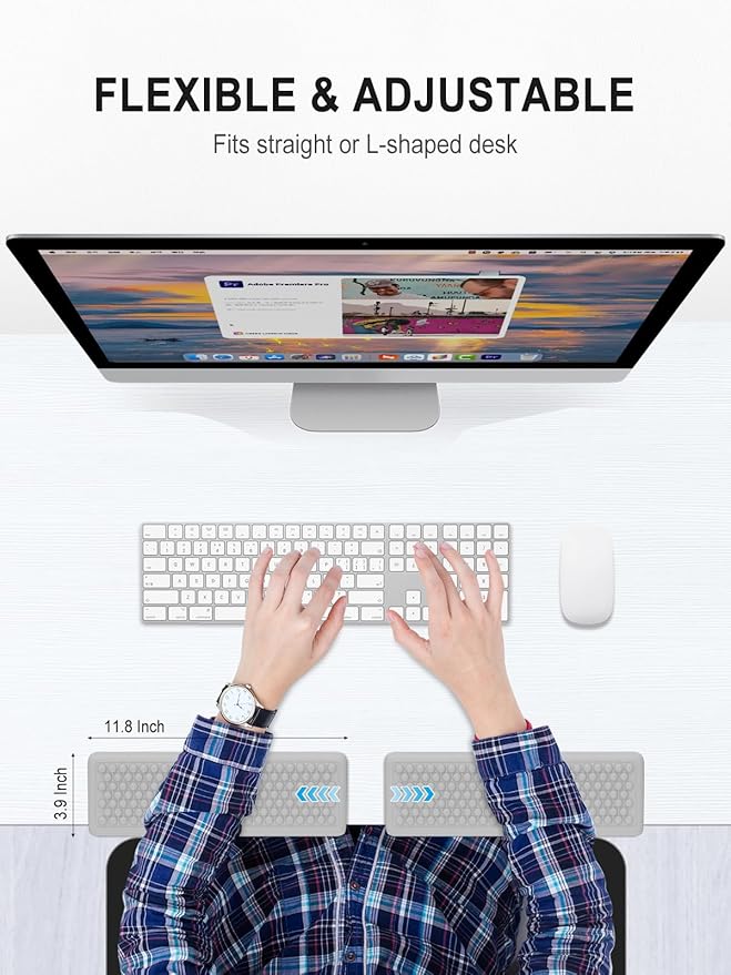 Hsurbtra L-Shaped Desk Elbow Pad, 2-Piece Soft Memory Foam Elbow Support Padding with Non-Slip Rubber Base, Ergonomic Desk Edge Cushion Wrist Rest for Office, Home, Work, Gaming, Gray