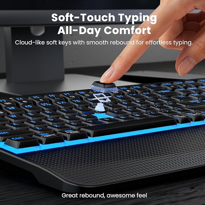 SABLUTE Wireless Keyboard and Mouse Combo, Rechargeable 4000mAh Light up Quiet Keyboard with Wrist Rest & Phone Holder, Ergonomic Silent Typing for PC/Mac/Laptop/Windows/Chrome OS
