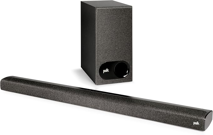 Polk Audio Signa S2D Sound Bar with Wireless Subwoofer (Online Exclusive Finish), Dolby Digital & DTS Virtual Surround, VoiceAdjust Technology, Bluetooth Music Streaming, Aux, HDMI & Optical Inputs