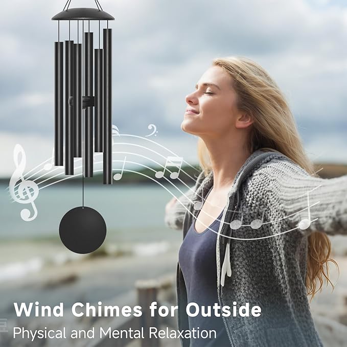 28" Wind Chimes for Outside, Metal Outdoor Wind Chimes with Soothing Melodic Tones, Wind Chime Unique Gift for Mom, Grandma, Perfect Outdoor Garden Decor(Black)