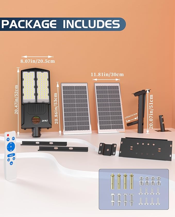 JAYNLT Y-9000W Solar Street Lights Outdoor,650000LM 6500K Bright Parking Lot Lights Commercial,Split Flood Lights Solar Powered,IP67 Waterproof Solar Security Lamps for Garage,Yard