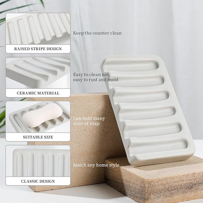 BosilunLife Ceramic Bathroom Accessories Set - Bathroom Counter Soap Set Light Grey Bathroom Decor Sets Accessories Bathroom Lotion Soap Dispenser and Toothbrush Holder Set, Soap Dish, Apothecary Jars