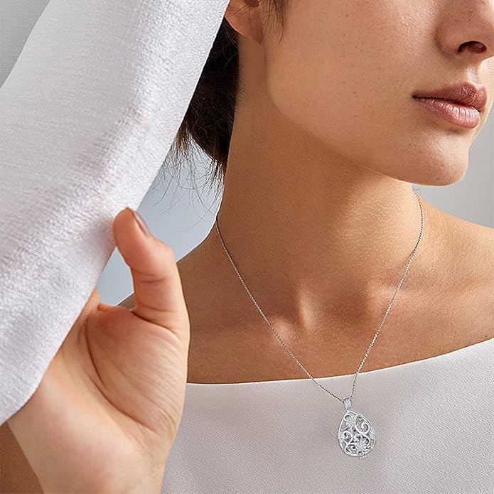 DAOCHONG S925 Sterling Silver Aromatherapy Essential Oil Diffuser Necklace Love Heart Locket Perfume Pendant Necklace Jewelry 18+2" Adjustable Chain