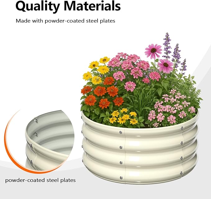 VINGLI 2 PCS Galvanized Raised Garden Beds Outdoor, 2x2x1ft Round Raised Planter Boxes Outdoor, Metal Raised Garden Bed for Vegetables (White)