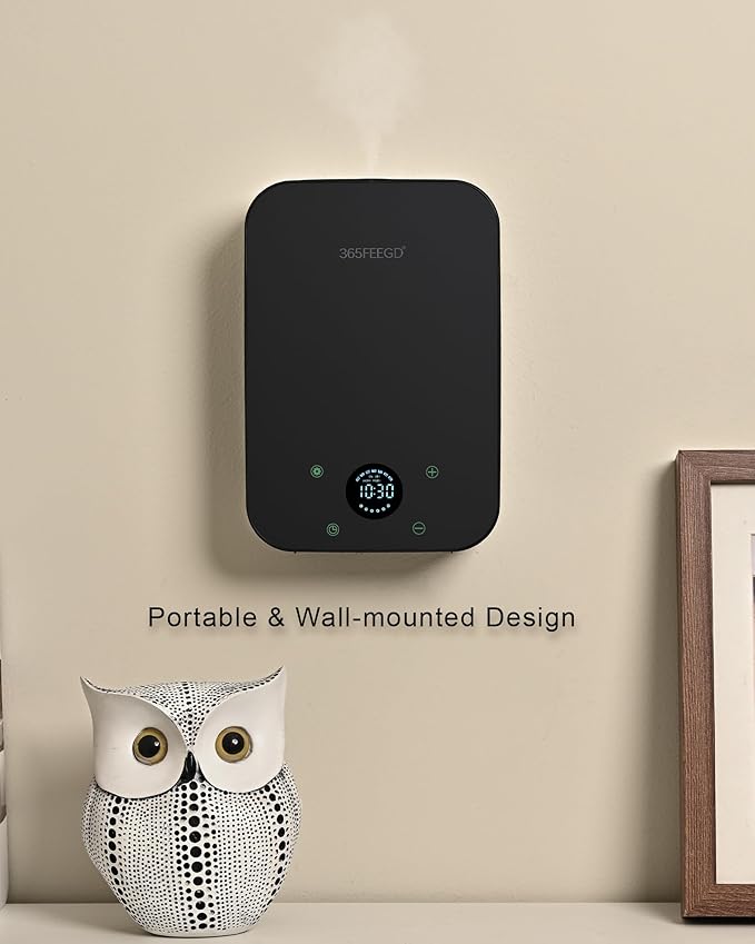 Waterless Essential Oil Diffuser, Portable Bluetooth Aromatherapy Device for Home, 24/7 Customizable Schedule, 1600 sq ft Coverage, 2×D Cell or Plug-in Powered (Dual Power-Black)