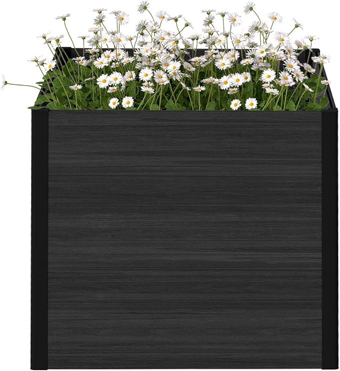 Raised Garden Bed - Expandable Design with Composite Panels & Aluminum Frame - Perfect for Flowers, Vegetables, Herbs - Outdoor Planter Box for Patio, Balcony, Backyard (Black)