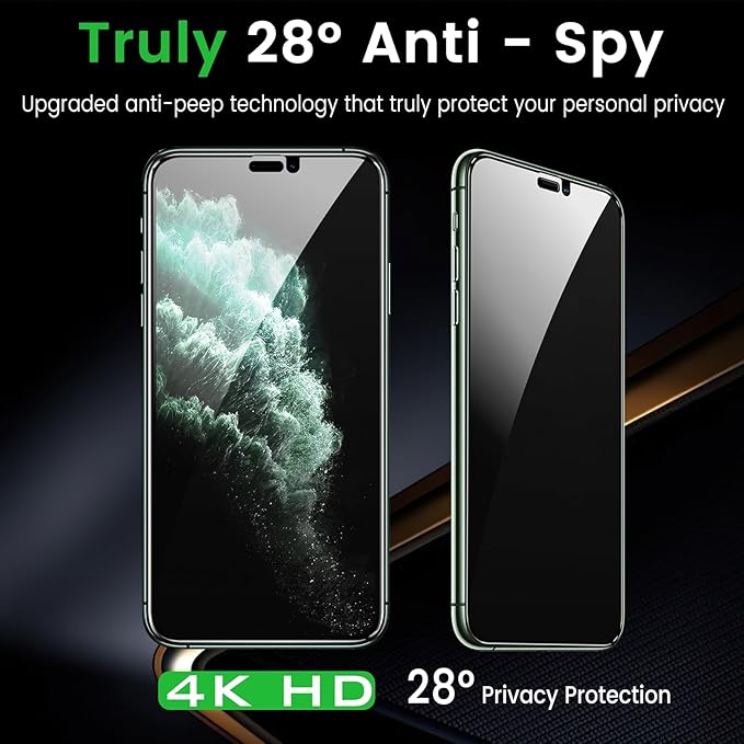 3 Pack Privacy Screen Protector for iPhone 11 Pro Max 6.5 Inch with 3 Pack Camera Lens Protector, Anti Spy Tempered Glass Film, Anti-Scratch, Touch Sensitive, Case Friendly