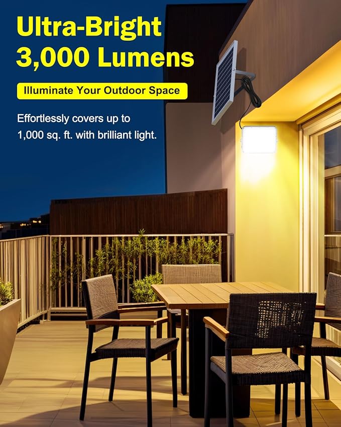 Engrepo Solar Lights Outdoor IP65 Waterproof Outside Solar Powered Security Flood Light with Remote Control 3000LM Auto On/Off Dusk to Dawn Light with 10000mAh for Wall Porch Shed Barn. 2 Pack