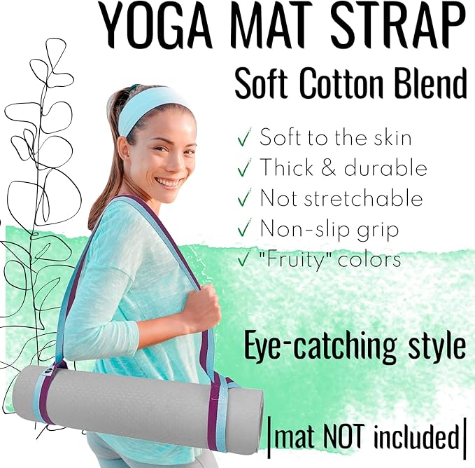 TECEUM Yoga Mat Strap – 30+ Colors – Adjustable Mat Holder Sling Carrier for All Mats [Mat Not Included]