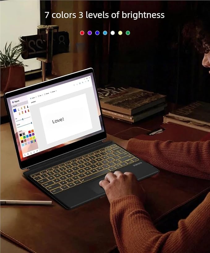 Keyboard for Surface Pro 7+ Pro 7 Pro 6 Pro 5 Pro 4 Pro 3, Portable Slim Type Cover for Surface Pro, Wireless Keyboard with Multi-Touch Trackpad,7 Color Backlit,Black