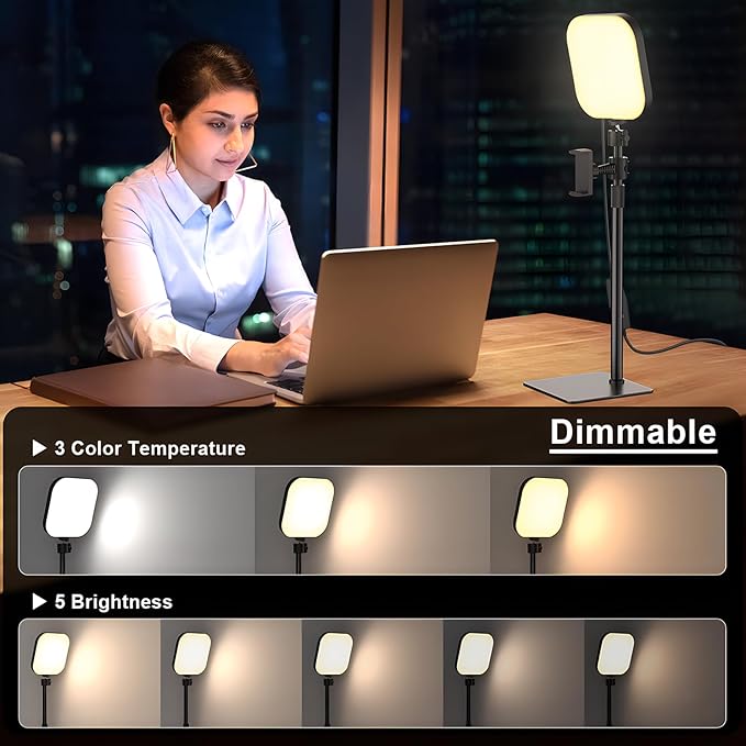 Video Conference Lighting, 180 LED Video Light with 3 Color & 5 Brightness & Timmer for Video Recording, Webcam Light Phone Holder for Laptop Computer Online Meeting, Video Calls, Live Streaming