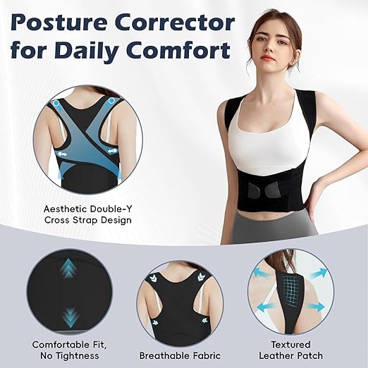 Posture Corrector for Women & Men, Full Back Brace Support with Adjustable Shoulder Straightener, Lower & Upper Back Pain Relief - Scoliosis, Hunchback, Spine Corrector (Black, Small)