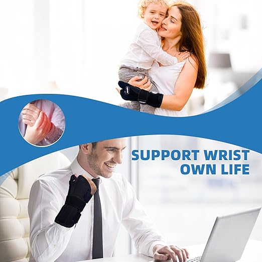 JUPITER Carpal Tunnel Wrist Brace, Day & Night Support, Thumb Spica Splint for Right Hand, Ideal for De Quervains Tenosynovitis, Tendonitis, Wrist Brace With Thumb Support - L/XL - Women & Men,Black-Blue