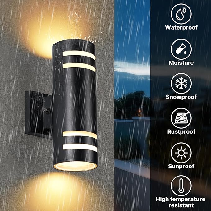 Dusk to Dawn Wall Light 2 Pack, Modern Outdoor Wall Lights with LED Bulbs, Cylinder Black Porch Light Fixture Wall Mount, Up and Down Lighting Outdoor Wall Sconce for House Porch Door
