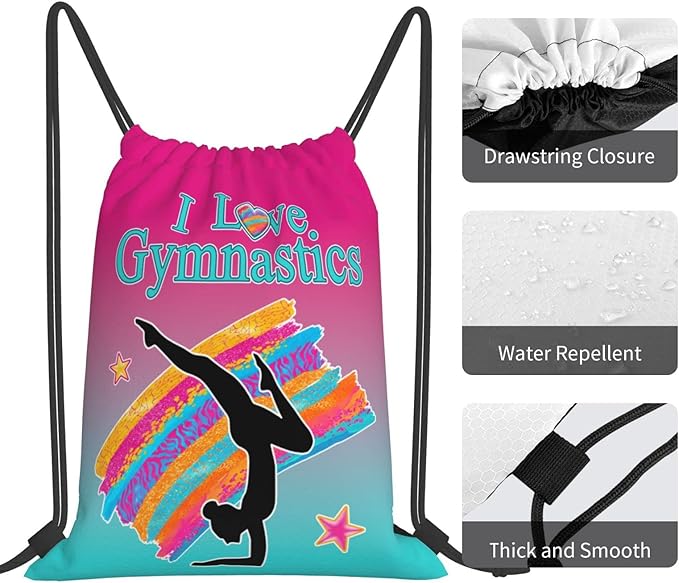 Gymnastics Drawstring Bags For Women Gymnast Drawstring Backpack Water Resistant String Bag Sports Gym Bag