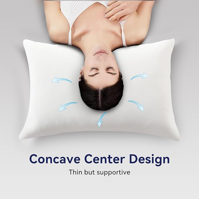 Globon Flat Cooling Pillow for Stomach and Back Sleepers, Queen Size for Sleeping, Pack of 1, 18"X30", White