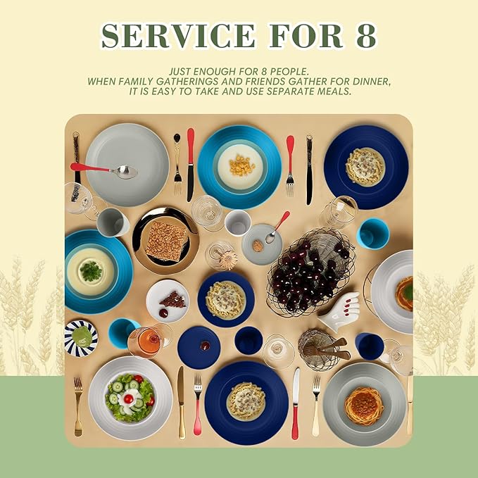 Wheat Straw Dinnerware Set of 32,Unbreakable Dinner Plates and Bowls Dishes Sets Service for 8,Dishwasher Safe Dinnerware Sets for Kitchen and Camping.Island Series