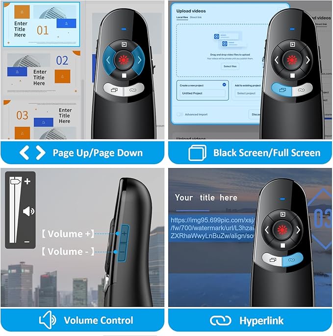 2 in 1 Type C USB Presentation Clicker Red Light, Wireless Presenter Remote PPT Clicker for Computer Presentations, Slide Advancer for Mac Laptop