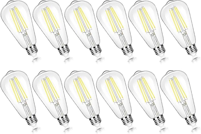 12-Pack Vintage 7W ST58 LED Edison Light Bulbs 60W Equivalent, 850Lumens, 5000K Daylight White, E26 Base LED Filament Bulbs, CRI90+, Antique Glass Style Great for Home, Bedroom, Office, Non-Dimmable