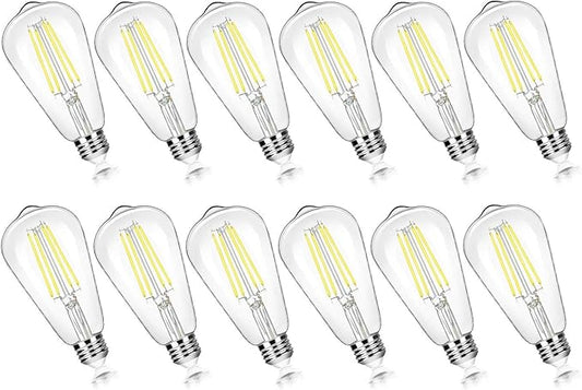 12-Pack Vintage 7W ST58 LED Edison Light Bulbs 60W Equivalent, 850Lumens, 5000K Daylight White, E26 Base LED Filament Bulbs, CRI90+, Antique Glass Style Great for Home, Bedroom, Office, Non-Dimmable