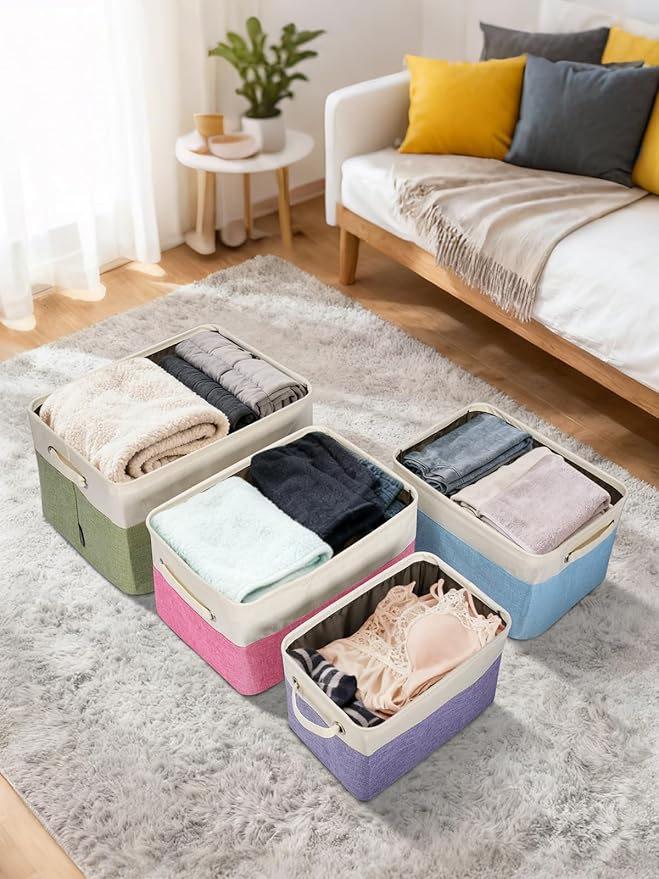 BALEINE 1 Pack Fabric Storage Bins for Shelves, Linen Storage Baskets for Organizing, Decorative Closet Bins for Clothes, Home (Pink, 14''x10''x8.5')