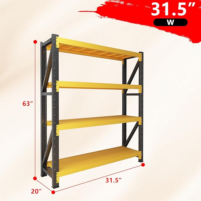 3000LBS Garage Shelving Heavy Duty, 32” W Storage Shelves, 4-Tier Adjustable Metal Storage Shelves, Steel Industrial Shelving Unit, Metal Shelving for Garage, Basement, Warehouse (31.5x20x63in)