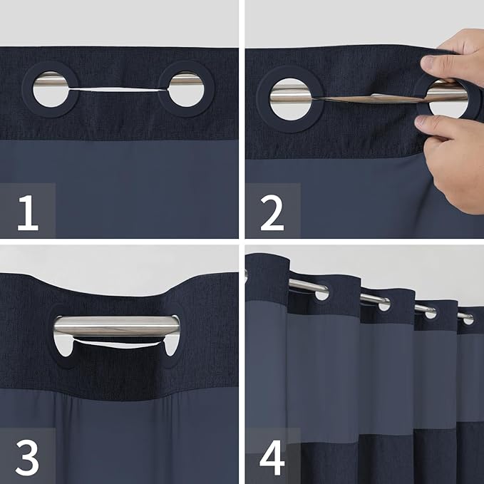 Stall No Hooks Needed Linen Textured Shower Curtain with Snap-in Fabric Liner Set,Hotel Luxury Decor Farmhouse Shower Curtains for Bathroom,Waterproof & Washable,54Wx80H,Navy Blue