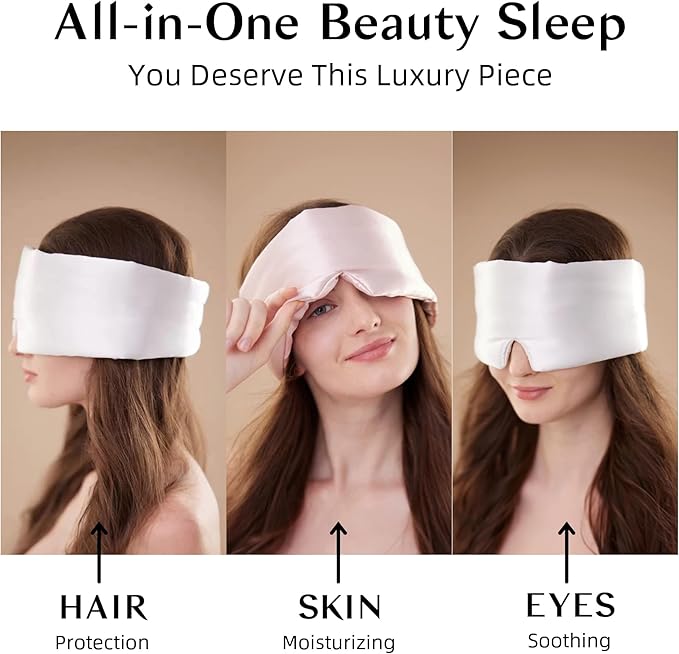 Silk Sleep Mask for Women and Men, Side Sleeper, 22 Momme Pure Mulberry Silk Total Blackout 100% Mulberry Eye Mask with Adjustable Headband Full Size, Eye Masks for Sleeping and Travel
