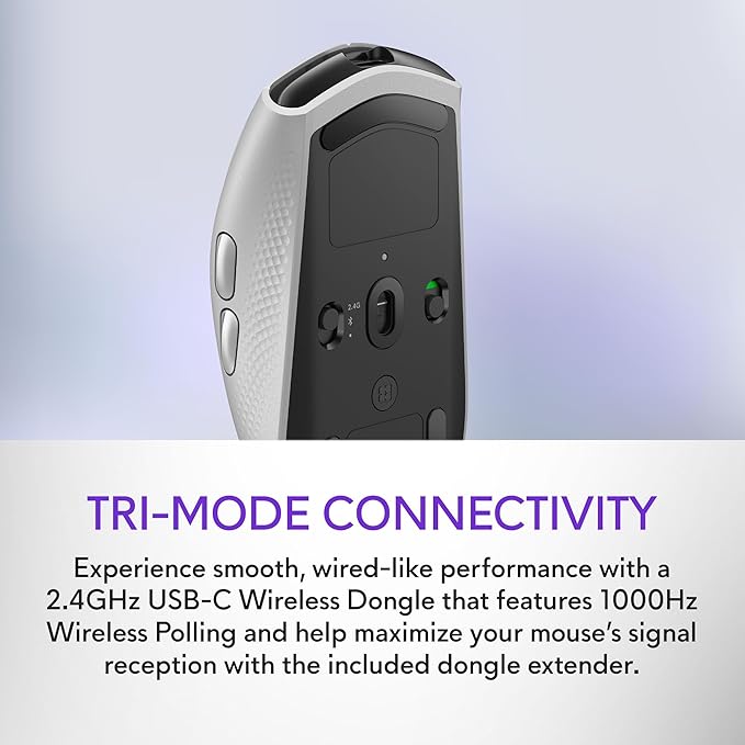 Alienware AW720M Tri-Mode Wireless Gaming Mouse - 2.4GHz Wireless, Bluetooth 5.1, 26,000 DPI, 8-Fully Programmable Buttons, Magnetic Snap Charging Adapter USB-A to USB-C Cable - Lunar Light