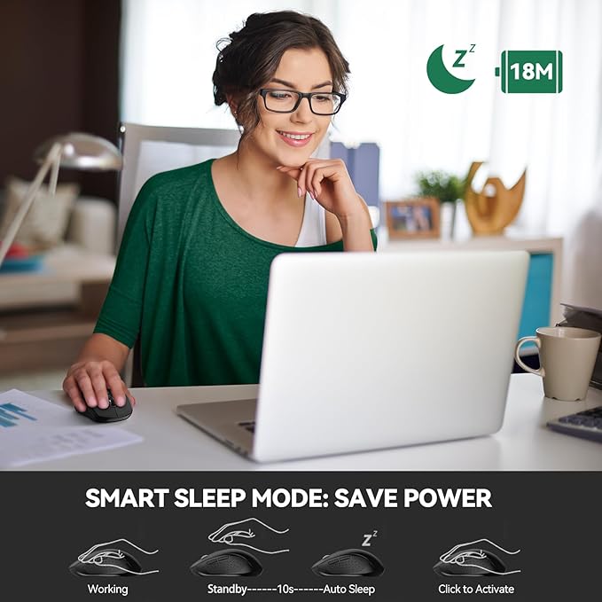 TECKNET Wireless Mouse for Laptop, Silent Bluetooth Mouse(BT5.0 & 2.4G) 4000DPI Adjustable, Computer Portable PC Quiet Mice with USB-A Receiver & 6 Buttons for Mac, 18 Months Battery