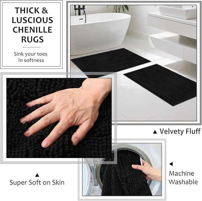 8-Piece Matte Black Bathroom Set - Luxury Resin Bathroom Accessories Sets Complete with Shower Curtain and Rugs, Soap Dispenser, Toothbrush Holder, Cup, Apothecary Jars & Tray