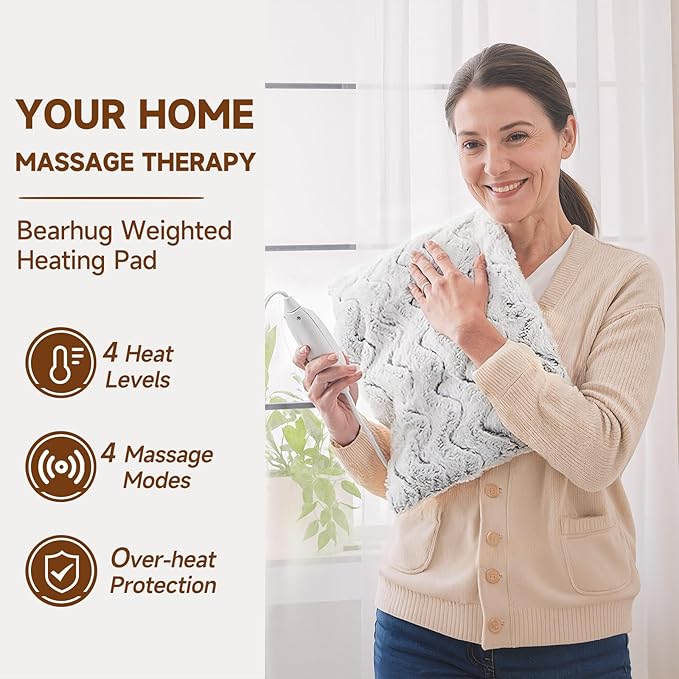 Heat Massaging Weighted Heating Pad for Back Pain Relief, Weighted Electric Heating Pad with Massaging Vibrations 20"x24" 4.1lb BPA-Free Non-Toxic Beads, 4 Heat Settings, 4 Massage Modes, 2h Auto-Off