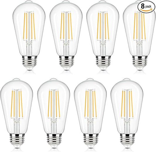 Brightever Vintage LED Edison Bulbs 60W Equivalent, 6W ST58 Warm White 2700K Antique LED Filament Bulbs with E26 Medium Base, Clear Glass Style for Table Lamps, Wall Sconces, No-dimmable 8 Packs