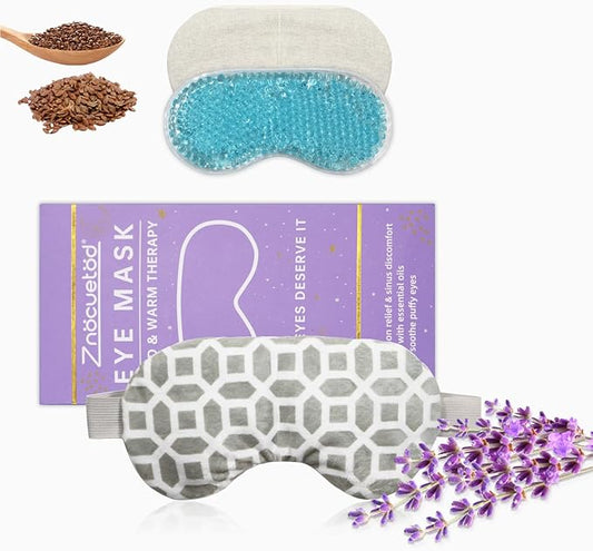 2 in 1 Heated/Ice Eye Mask Moist Heat Eye Mask Lavender & Flaxseed Sinus Pillow Microwavable for Dry Eye,Styes,Sinus Pain,Headache,Migraine,Puffy or Swollen Eyes Irritated and Inflamed Eyelid Bumps