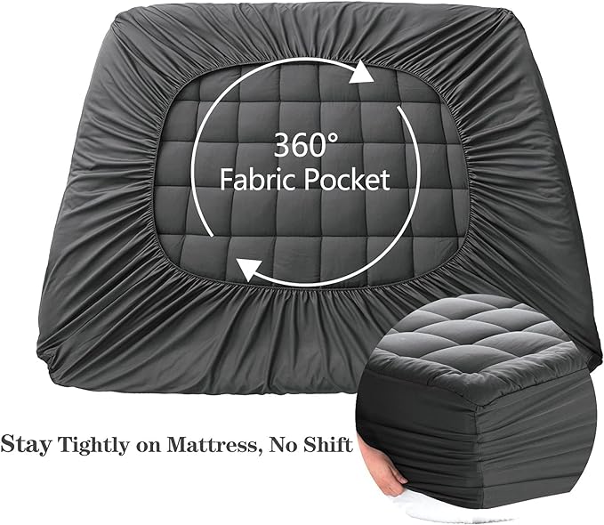 EASELAND Twin Size Mattress Pad Pillow Top Mattress Cover Quilted Fitted Mattress Protector Single Cotton Top 8-21" Deep Pocket Cooling Mattress Topper (39x75 Inches, Dark Grey)