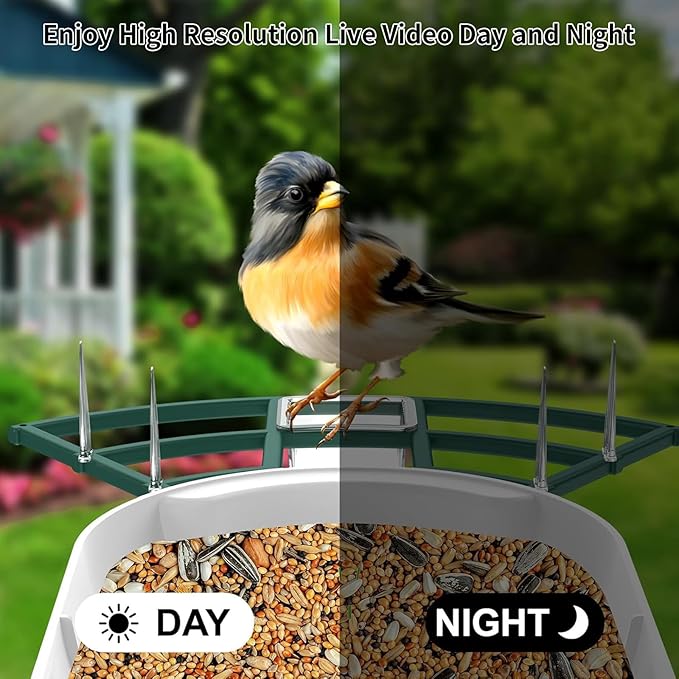 Bird Feeder with Camera,AI Identify Birds Species,Smart Birds Camera with Solar Powered,Auto Record FHD Feather Visitor Video in Backyard,Patio,Instant Notifications,Ideal Gifts for Bird Lovers