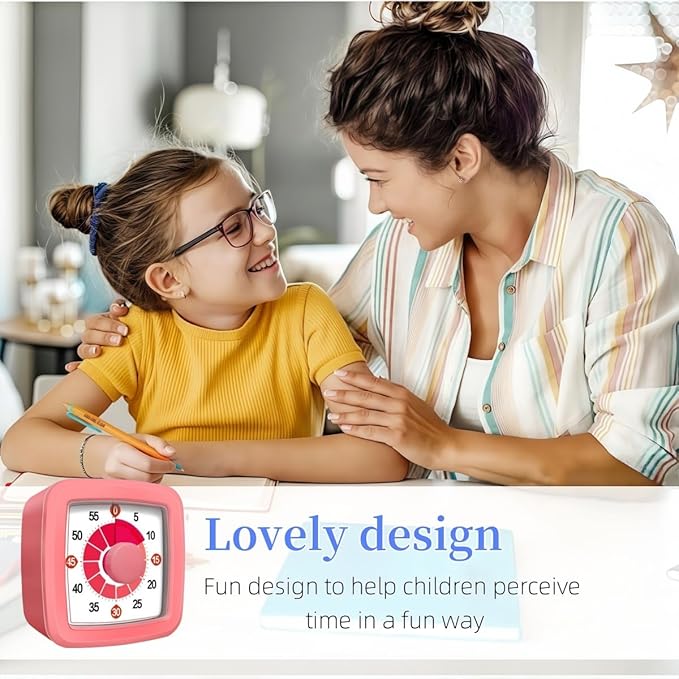 Visual Timer for Kids, 60-Minute Countdown Timer for Classroom Office Kitchen, Pomodoro Timer with Silent Operation，Time Management Tools with Colorful Pattern(Pink)