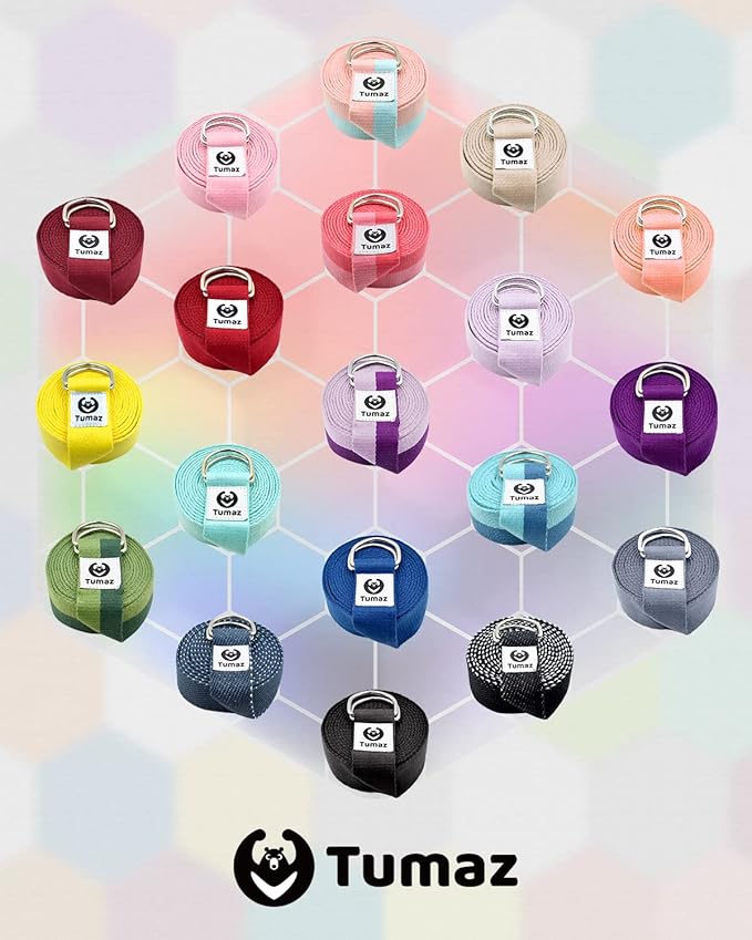 Tumaz Yoga Strap/Stretch Bands [15+ Colors, 6/8/10 Feet Options] with Extra Safe Adjustable D-Ring Buckle, Durable and Comfy Delicate Texture - Best for Daily Stretching, Physical Therapy, Fitness