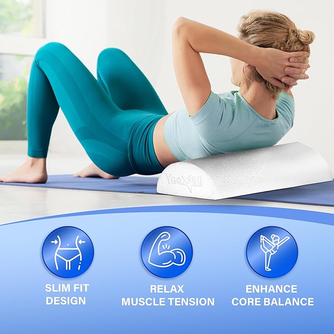 Yes4All Medium Firm Half Foam Rollers for Post-Workout Relaxation, 12/18/24/36 inch PE Foam Roll for Back Massage & Yoga Exercise