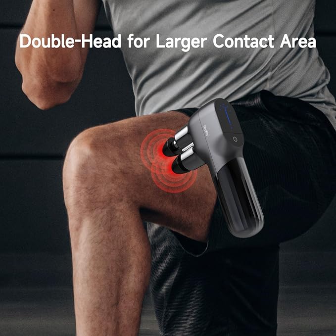 Massage Gun, Deep Tissue Percussion Mini Massage Gun with Double-Head, Portable Handheld Massager for Athletes, Ideal for Relaxation and Relieving of Soreness and Stiffness