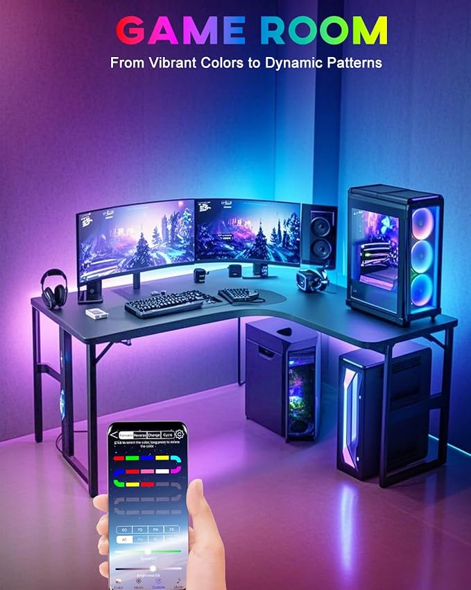 LED Strip Lights 4 Pre-Cut RGB Led Light Strip With APP & Remote Control, Multi-color Music Sync Changing Strip Lights for Cabinets Shelf Closets TV Backlight Kitchen Bedroom, With Power Adapter