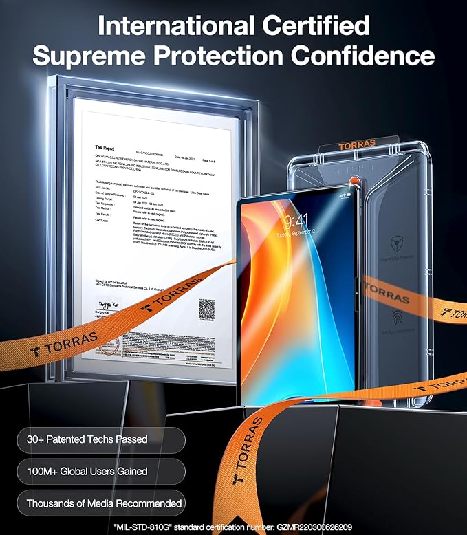 TORRAS for iPad Pro 11 Inch Screen Protector M5 2025/ M4 2024, Military Grade Shatterproof, TOP 9H+ Tempered Glass, One-Pull Installation, Anti-Scratch, Bubble Free, Apple Pencil Compatible, HD Clarity