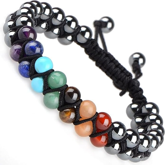 MASSIVE BEADS Double Layer Natural Chakra Healing Power Crystals Macrame Bracelet Yoga Stone Beads Gemstone Meditation Relax Anxiety Bangle for Unisex Women Men